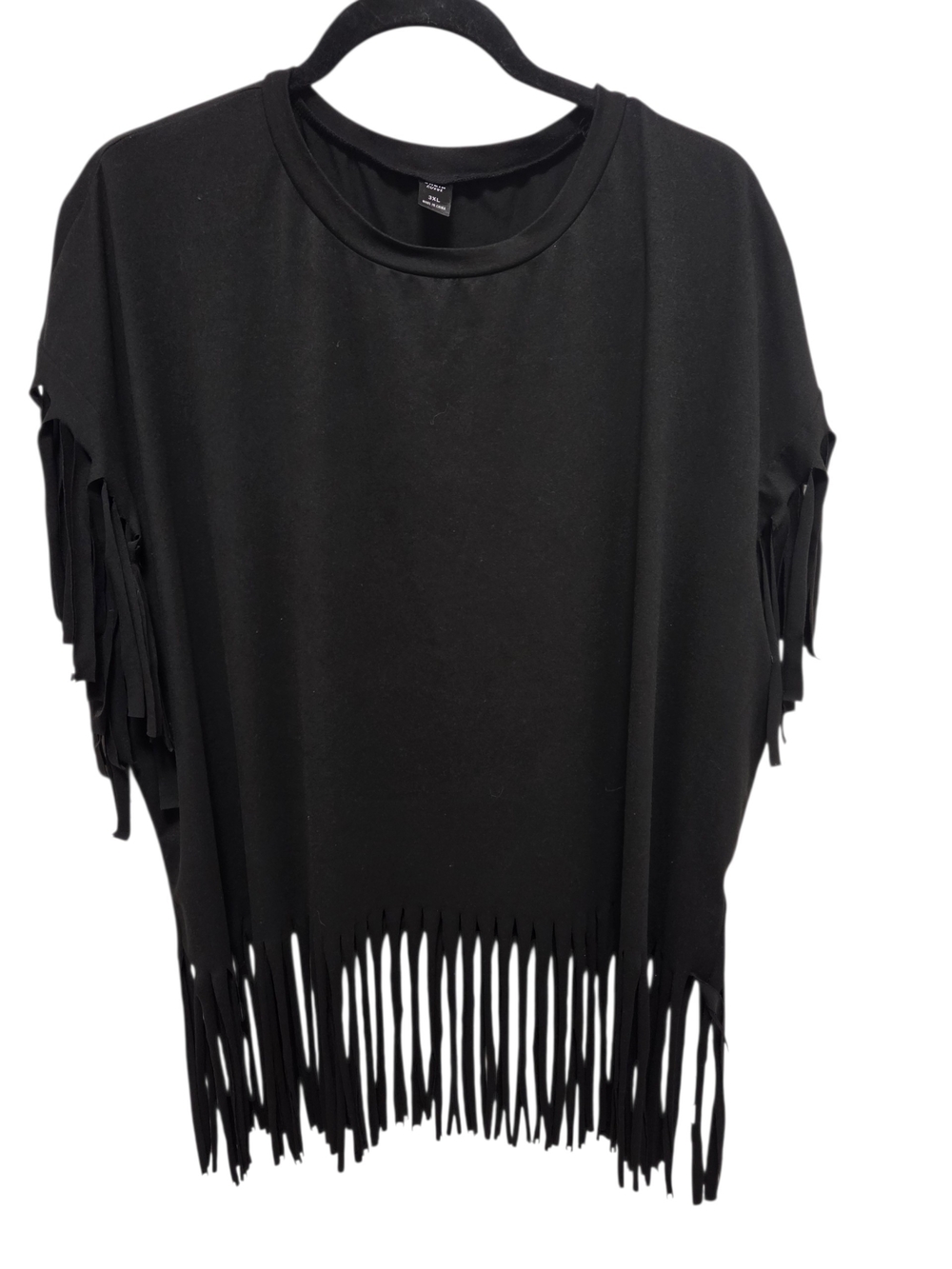 Shein Black Fringe Short Sleeve Top